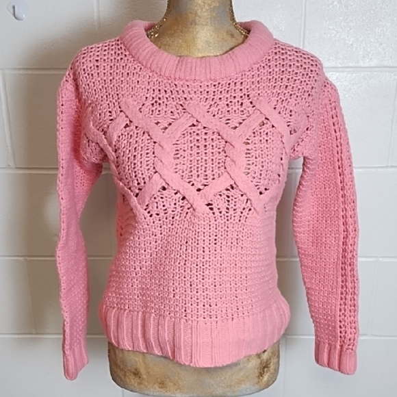 Pink Crew Neck Chunky Merino Extra Fine Wool Blend Sweater - Picture 1 of 11